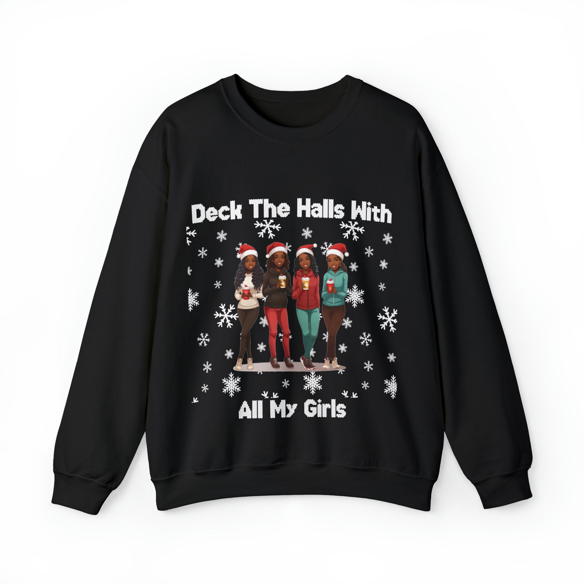 close up image Ugly Christmas Sweater - Deck The Halls With All My Girls Unisex Sweatshirt